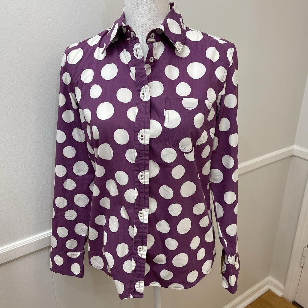 Boden Girl's Long Sleeve‎ Button Up Purple With White Dots Size 12